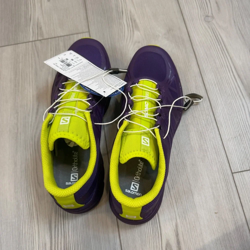 Salomon Sonic Pro W Womens Running Shoes Purple Gecko Green 379173 Size 9 NEW